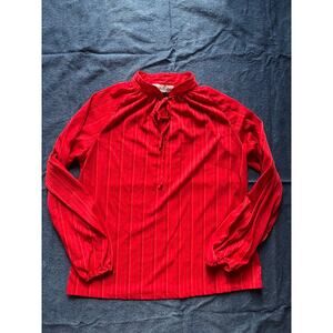 1970's Caribou Red Stripped Tied Front Blouse